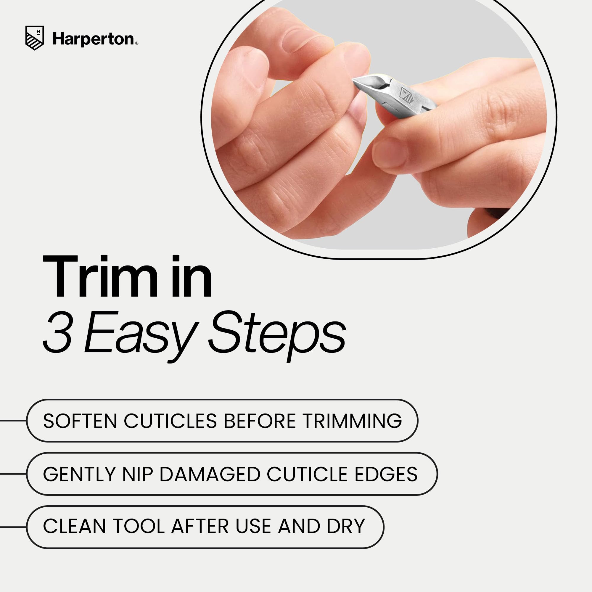 Harperton Cuticle Trimmer ergonomic handle reduces hand fatigue during use.
