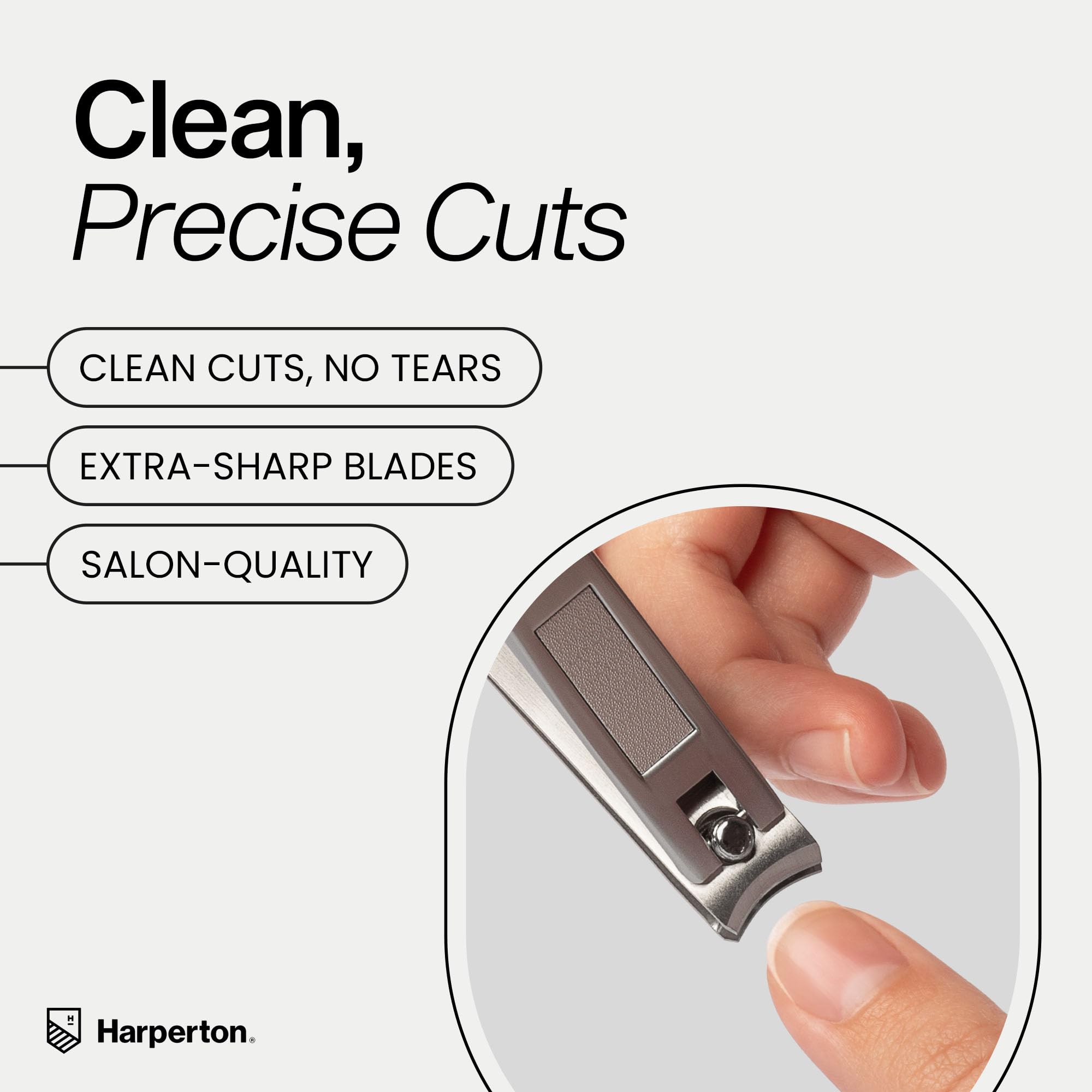 Harperton Ultra Sharp Nail Clippers Set side view showing ergonomic non-slip grip.
