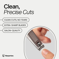 Harperton Ultra Sharp Nail Clippers Set side view showing ergonomic non-slip grip.