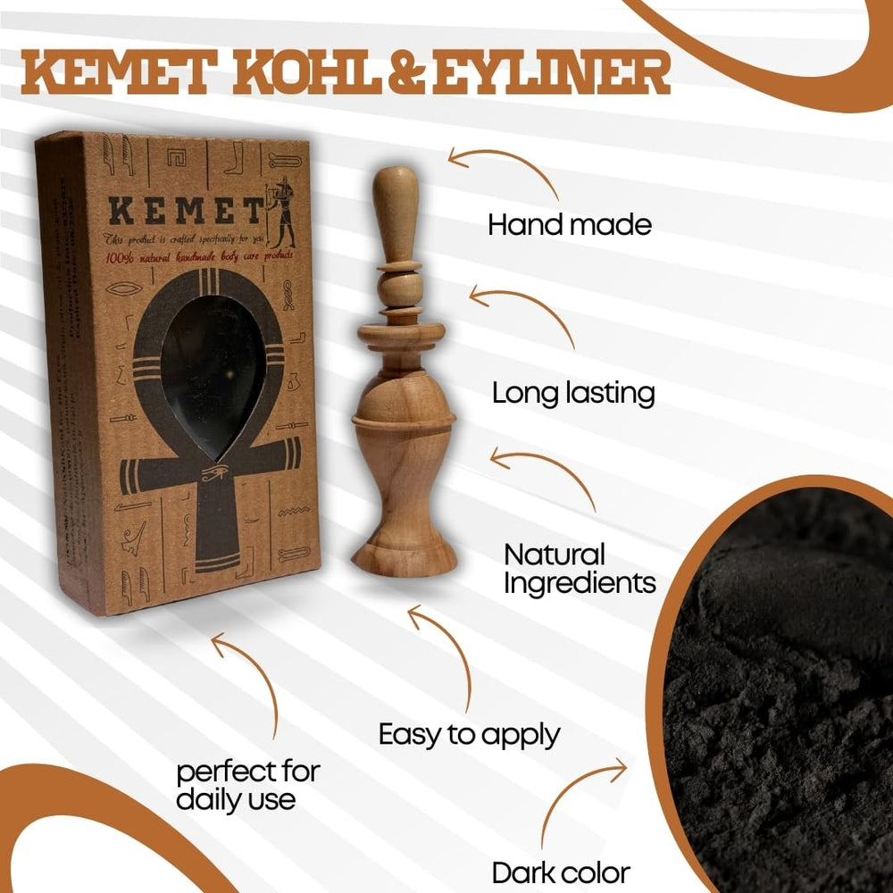 HARRAZ Kemet eyeliner powder compact open reveals fine, rich pigment