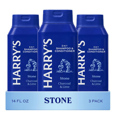 Harry's 2-in-1 shampoo bottle front view highlights Stone scent for a refreshing cleanse