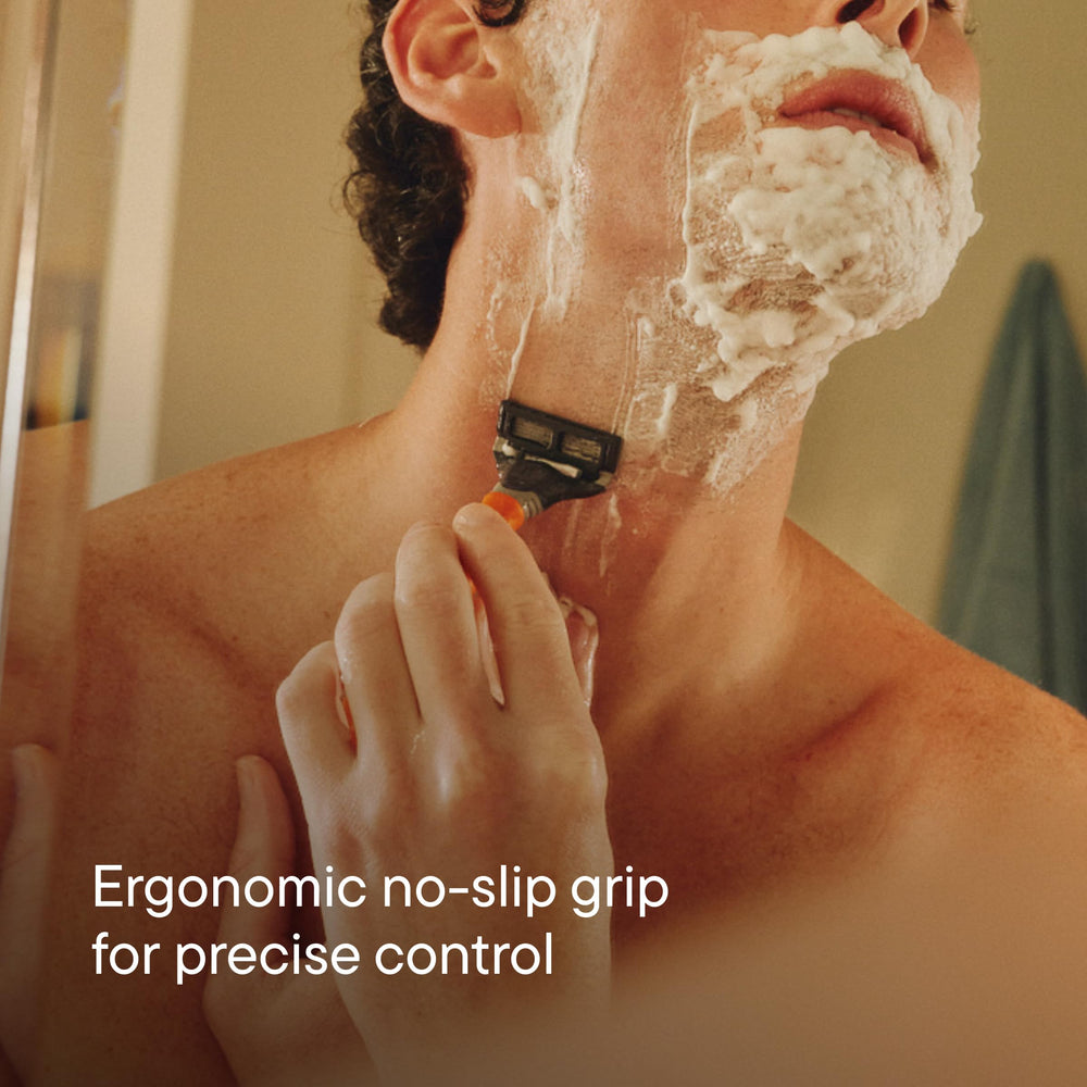 Harry's five-blade refills glide evenly to reduce nicks.