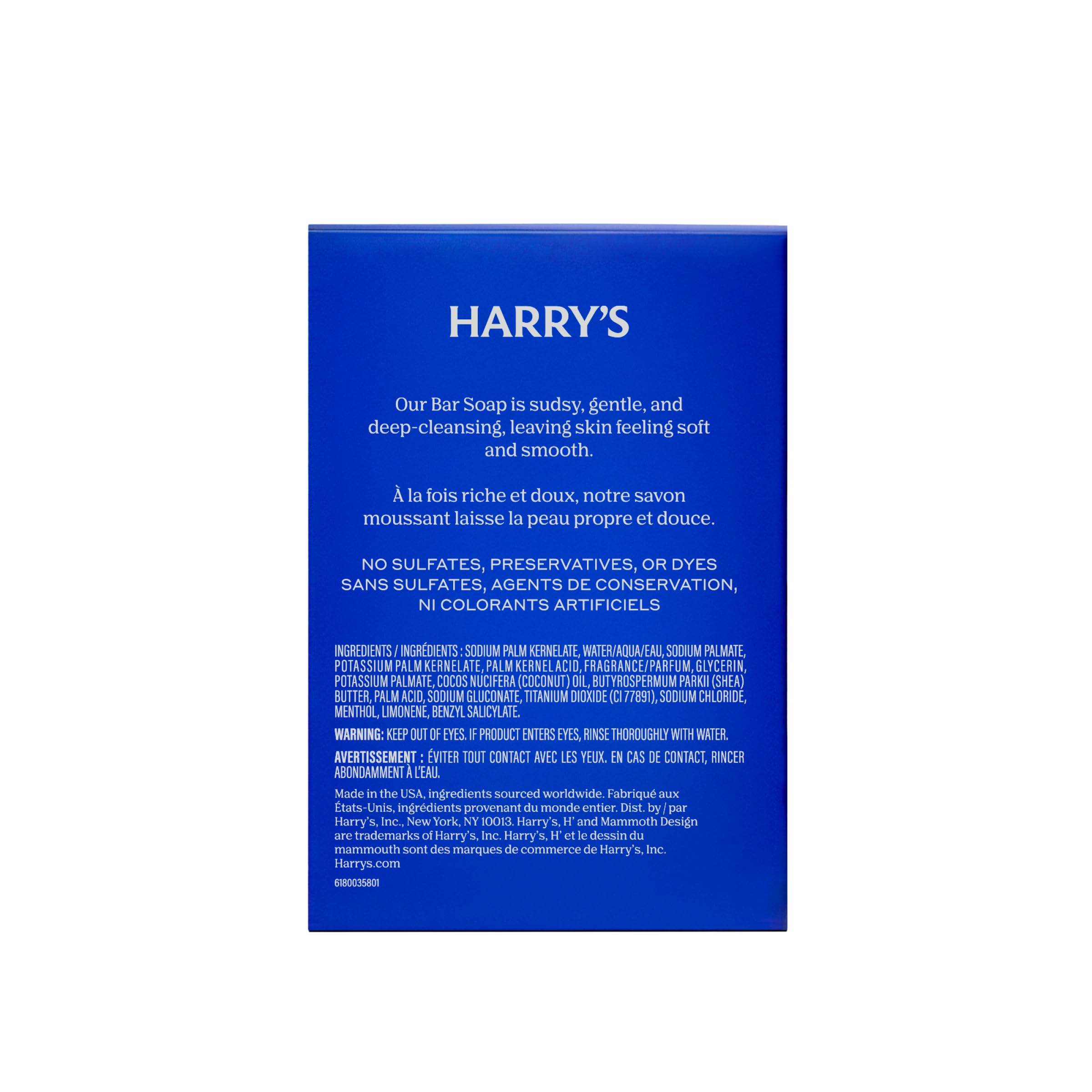 Harry's Barra Piedra, textura cremosa al frotar para piel suave.