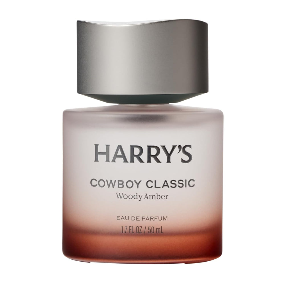 Harry's Cowboy Classic bottle front view, bold woody amber fragrance for daily wear.