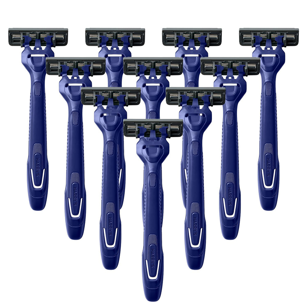 Harry's disposable razors 10-count pack for easy travel grooming.