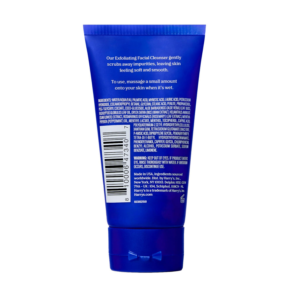 Harry's exfoliating face wash: pack de tres tamaños de prueba, práctico para viaje.