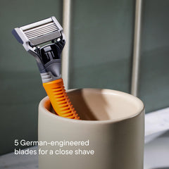 Harry's flex hinge razor following facial contours