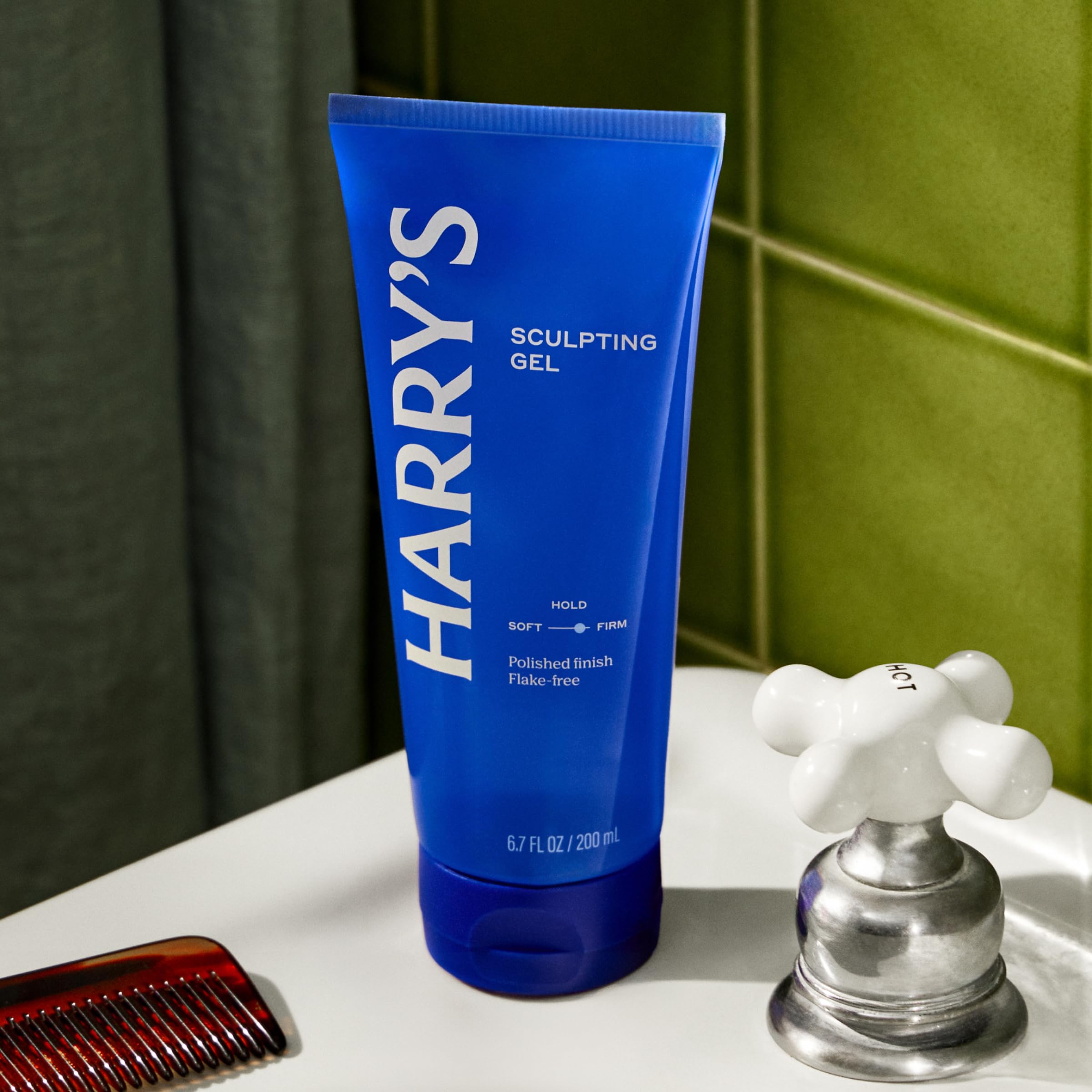 Harry's Hair Gel texture closeup demonstrates clear formula and no flaking.