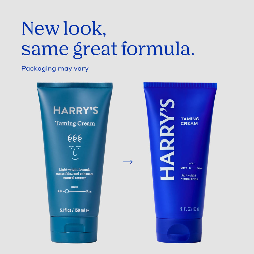 Harry's Hair Taming Cream applied to damp hair for easy styling