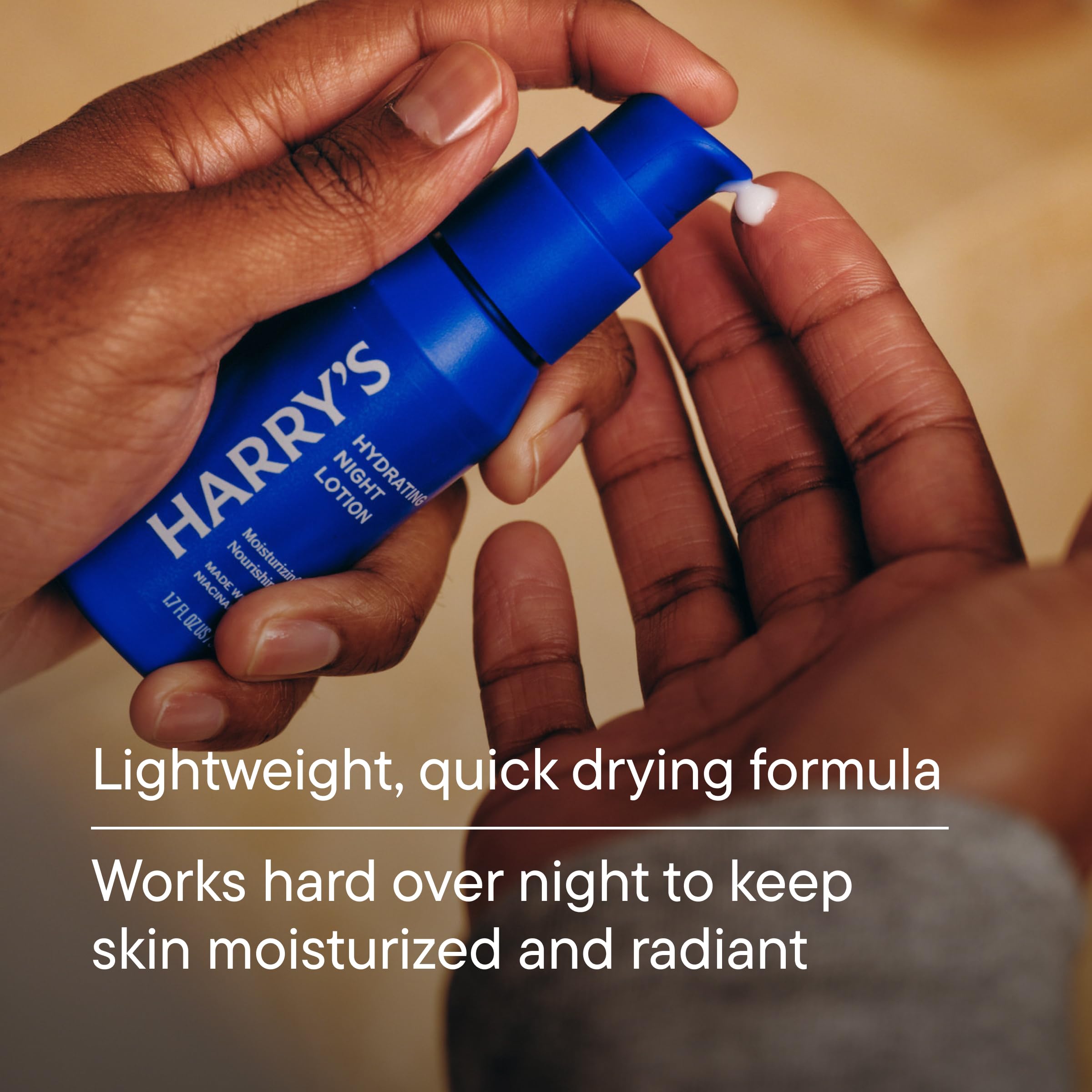Harry's Hydrating Night Lotion on clean face showing quick absorption.
