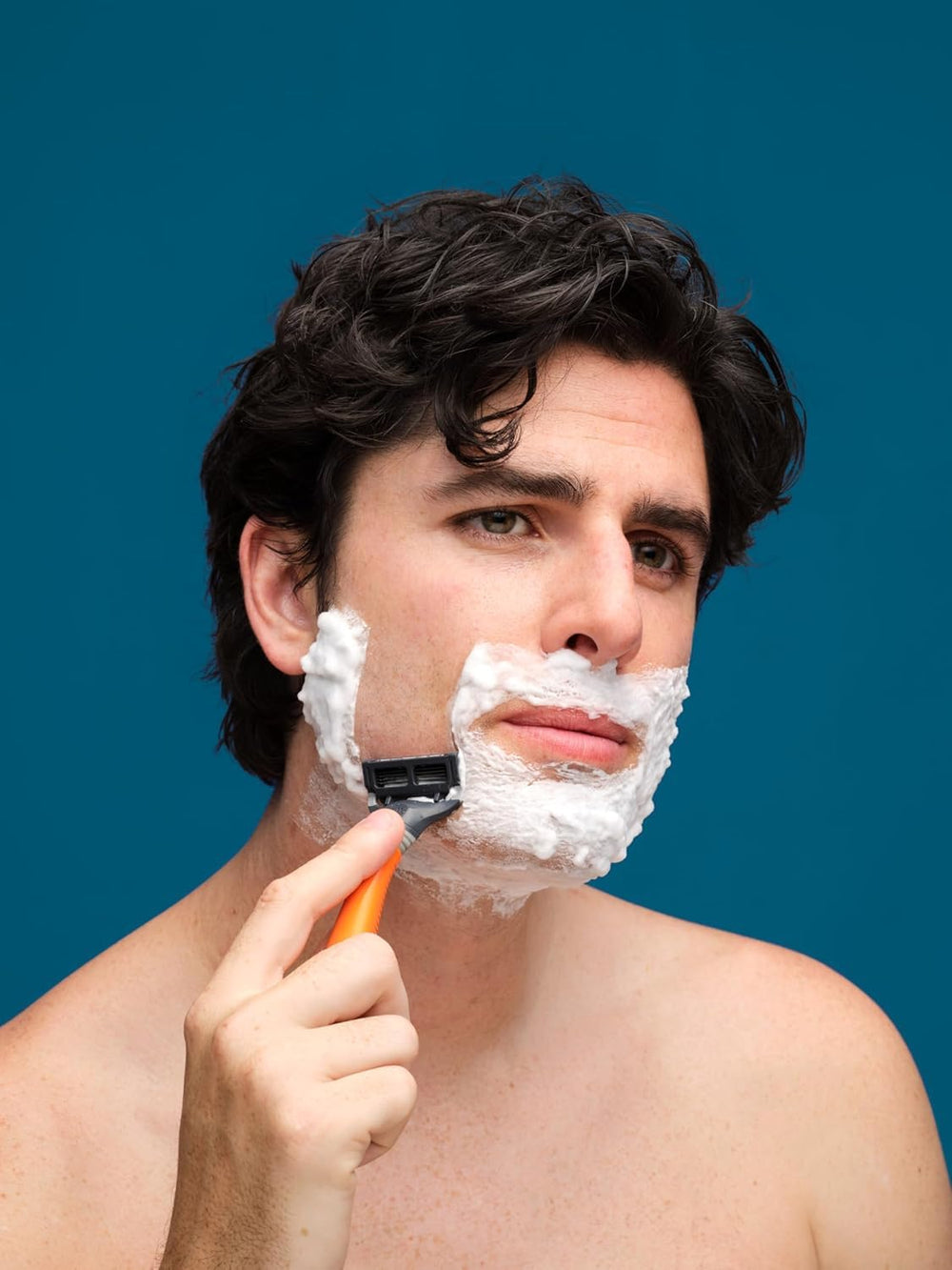 Harry's razor's rubberized matte handle provides secure grip.
