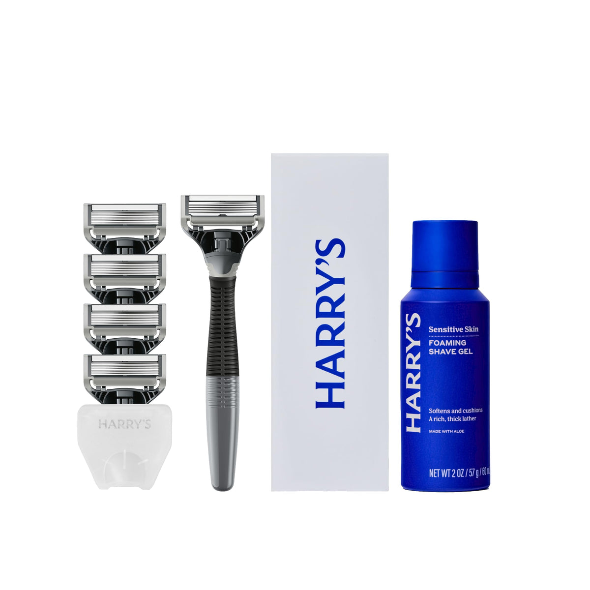 Harry's Original charcoal razor handle with ergonomic grip for precise control.