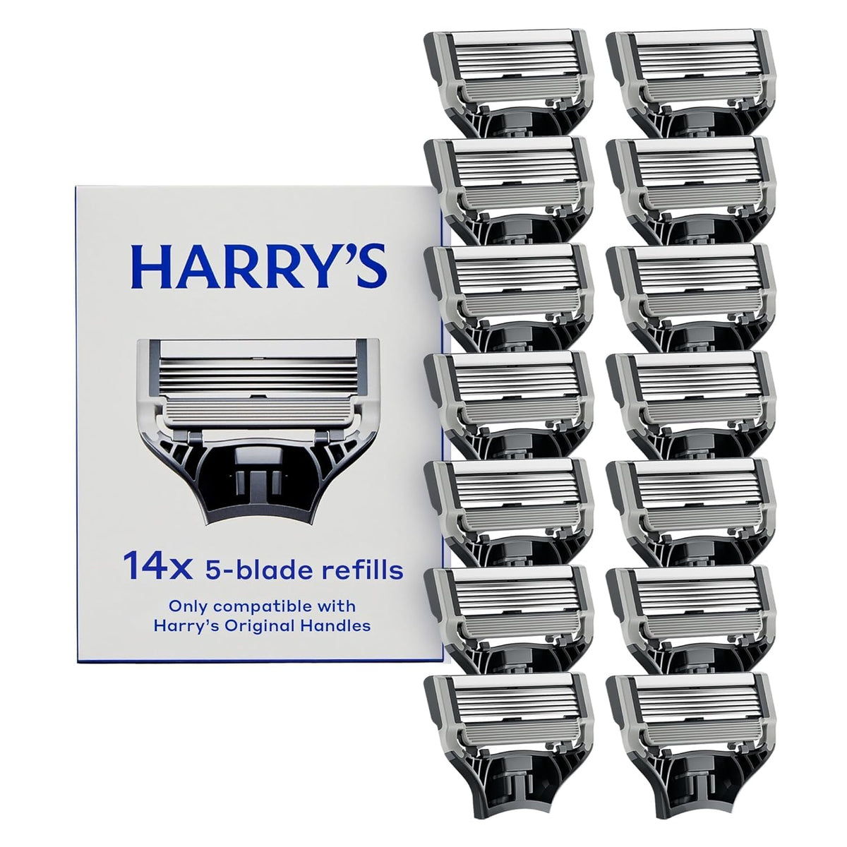 Harry's Original 14-count razor blade refills box for organized, ready-to-shave convenience