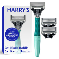 Harry's Original Shaving Kit razor handle with textured grip for precise control.