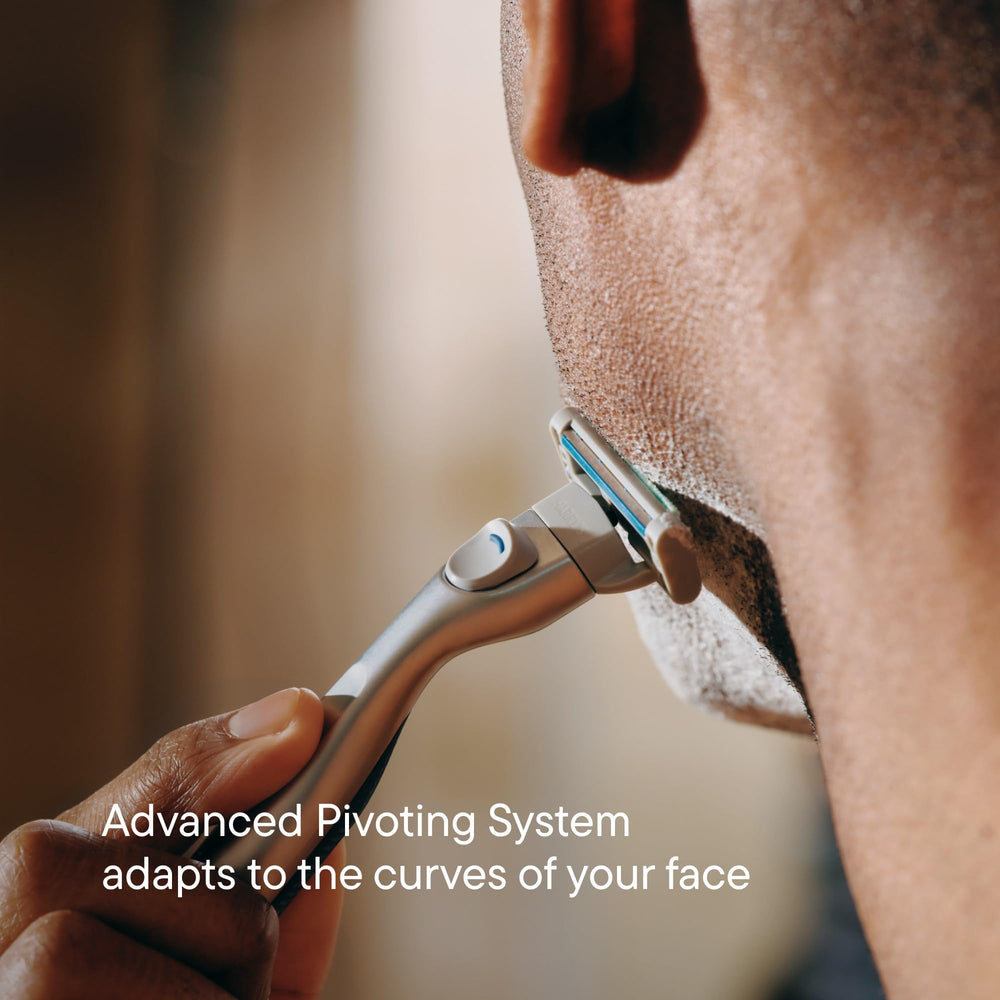 Harry's Plus five-blade cartridge close-up with aloe