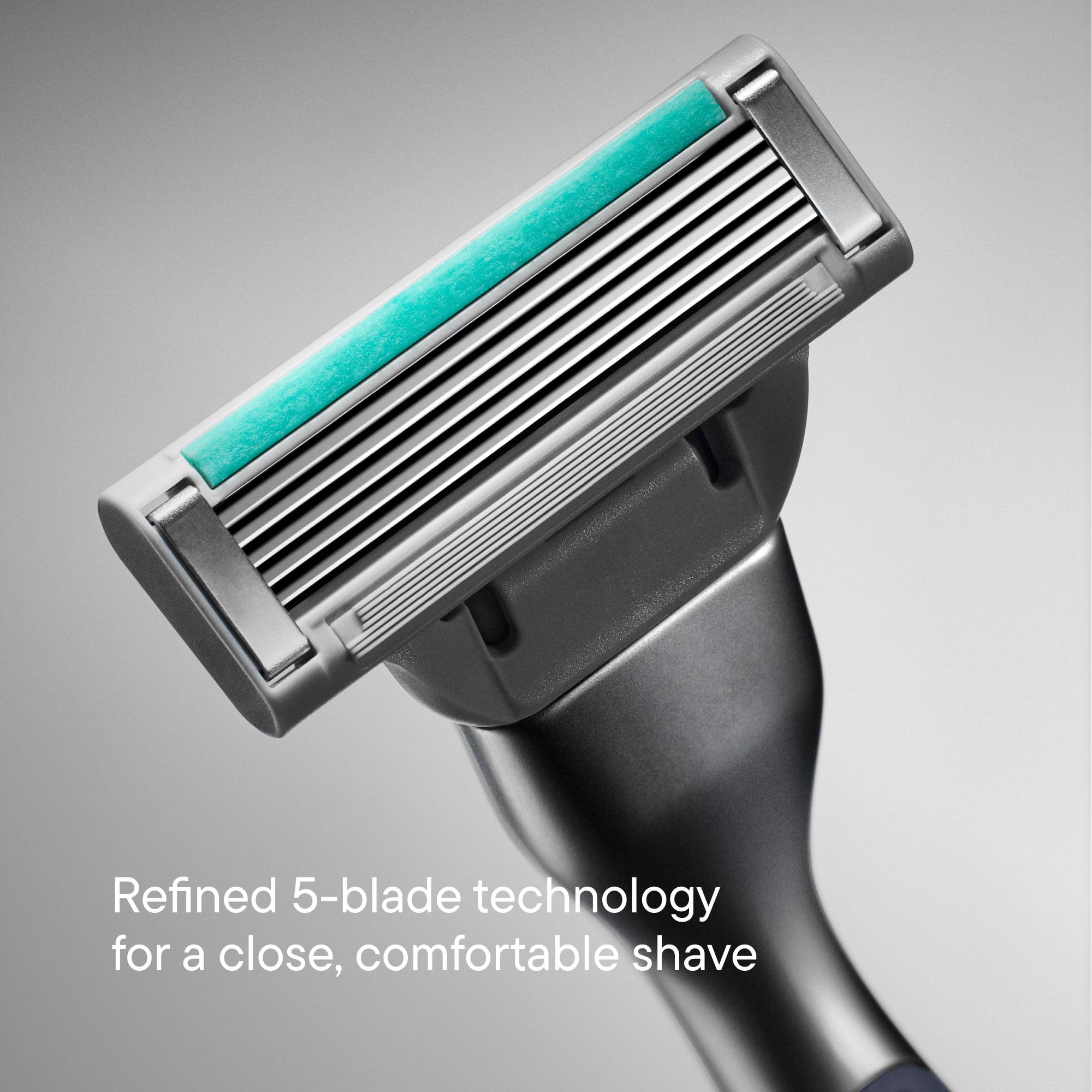 Harry's Plus lubricating strip with aloe enhances glide and comfort.