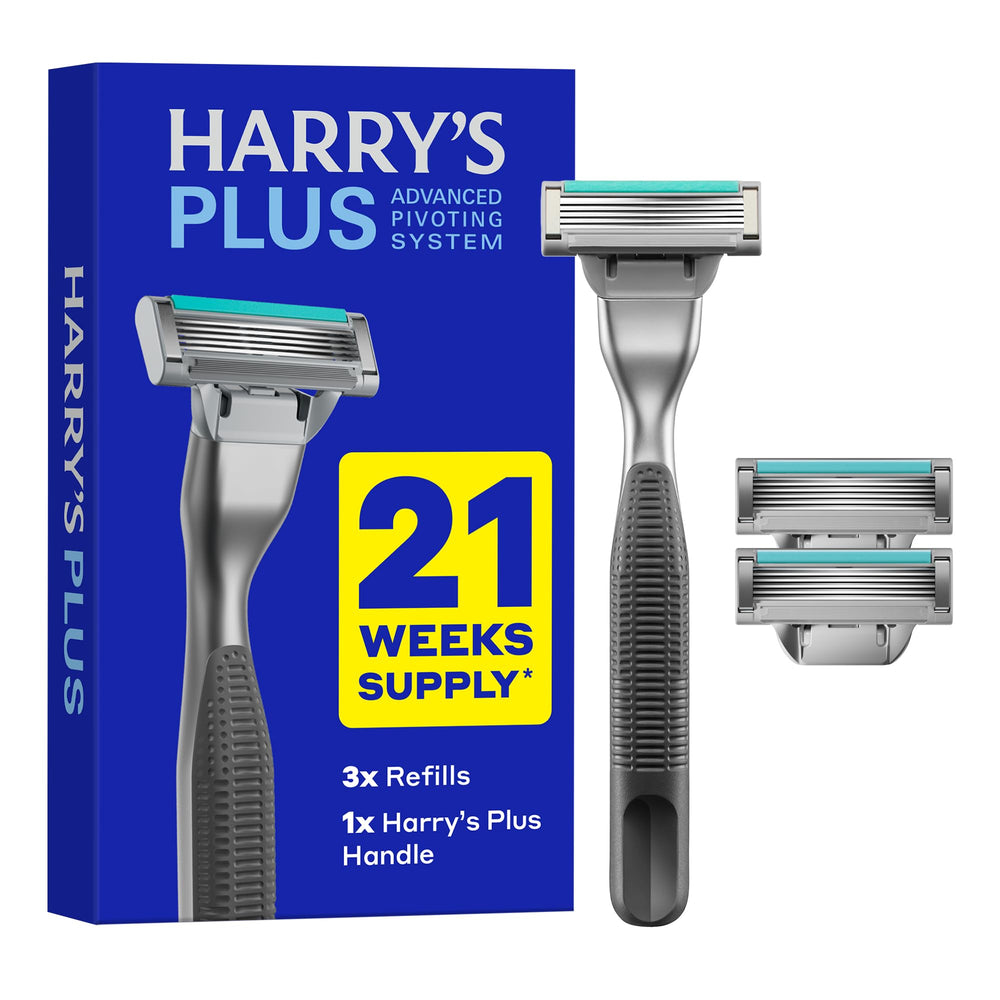 Harry's Plus Onyx handle shown for premium grip and control