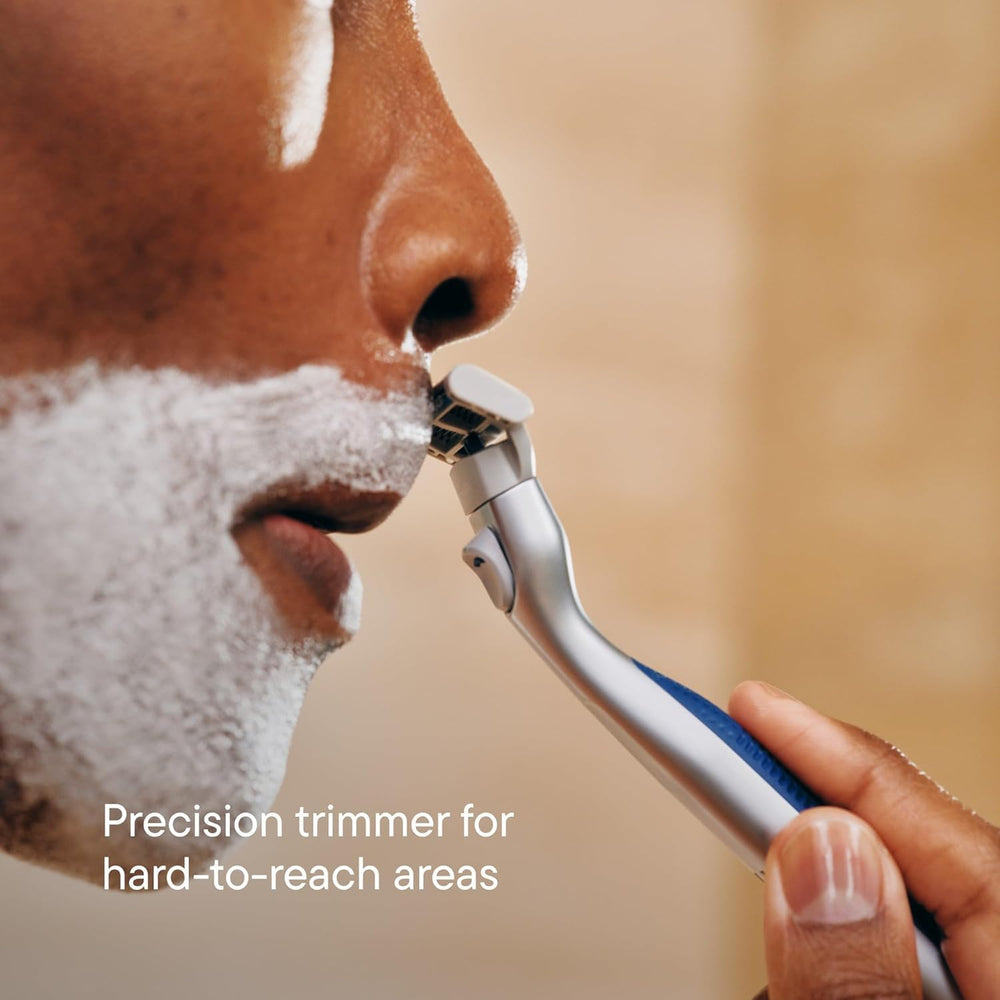 Harry's Plus soft rubber grip enhances handling during wet shaving