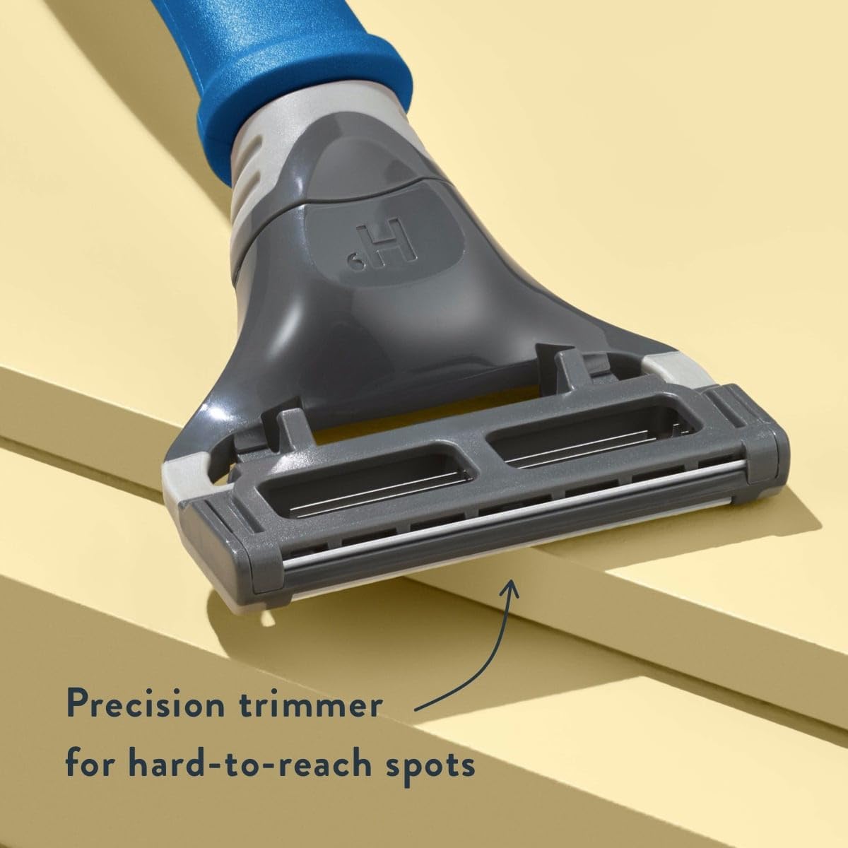 Harry's razor lubricating strip reduces friction for a smoother glide.
