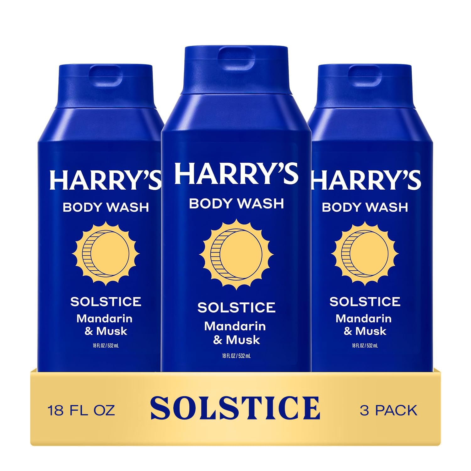 Harry's Solstice body wash bottle front for a refreshing morning cleanse.
