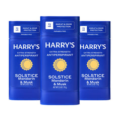 Harry's Solstice desodorante 3-pack en frontal muestra protección duradera.