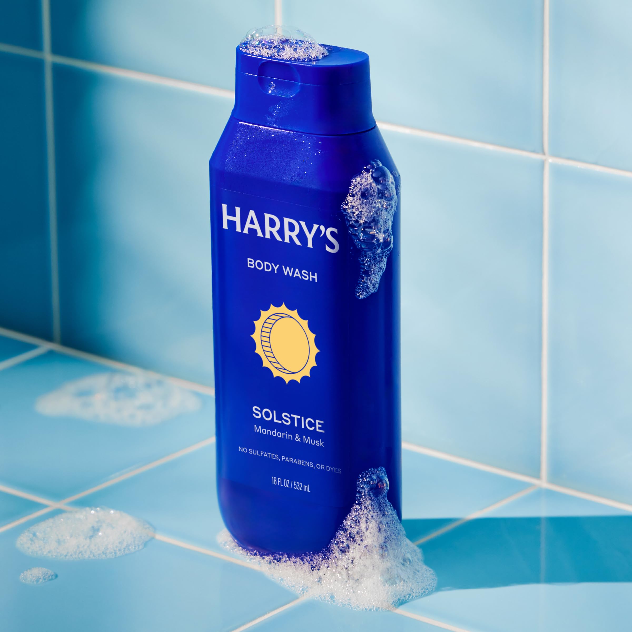 Harry's Solstice scent mandarin musk evokes citrus warmth in the shower.