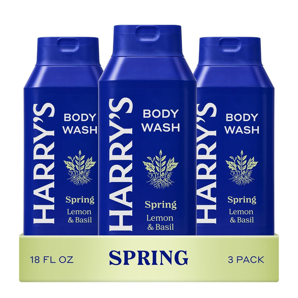 Harry's Spring Body Wash 3-pack bottle-front highlights refreshing lemon-basil scent for daily use.
