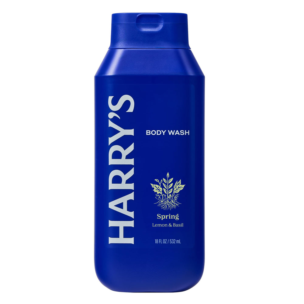 Harry's Spring Body Wash 3-pack bottle-side shows ergonomic bottle shape for easy shower grab.