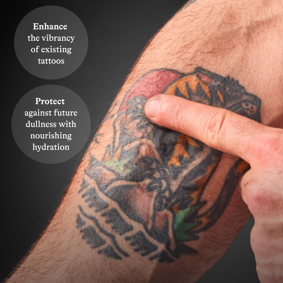 Harry’s Tattoo Frost no-sticky-residue photo emphasizes a non-greasy finish.