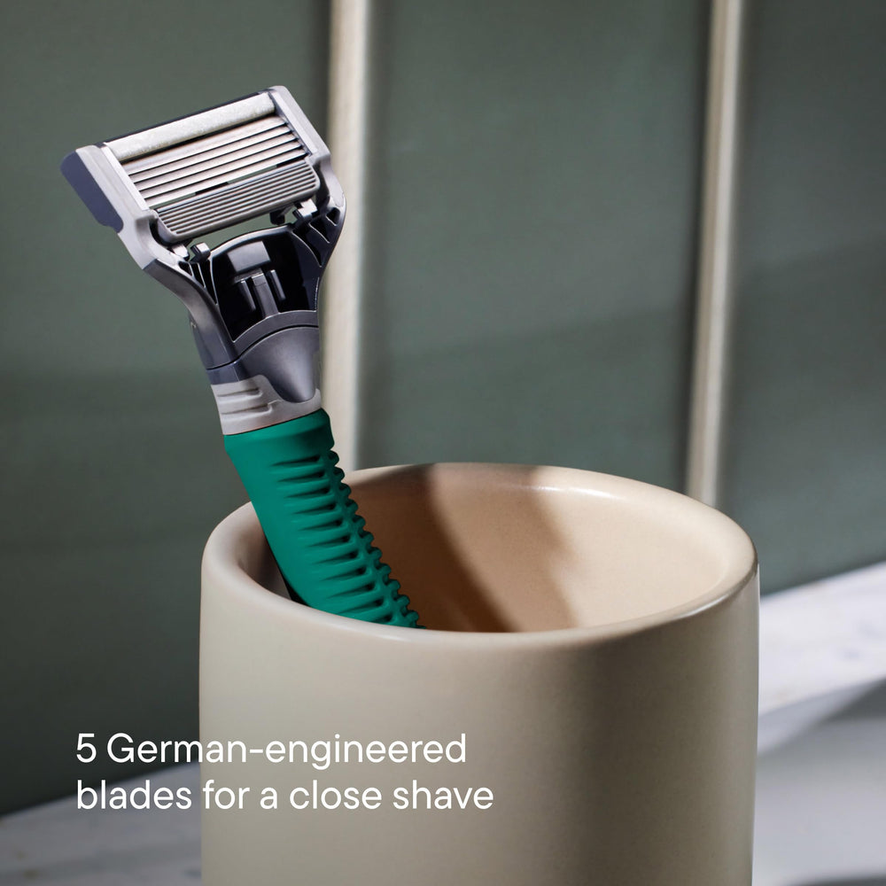 Harry's Truman handle with rubberized matte finish provides secure grip.