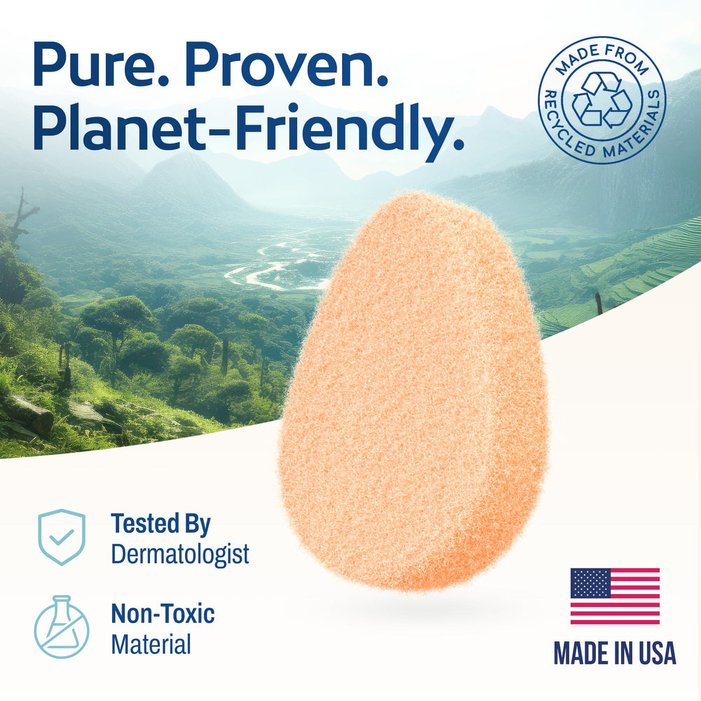 HartFelt tear drop scrubber used in a spa-like daily cleanse at home.