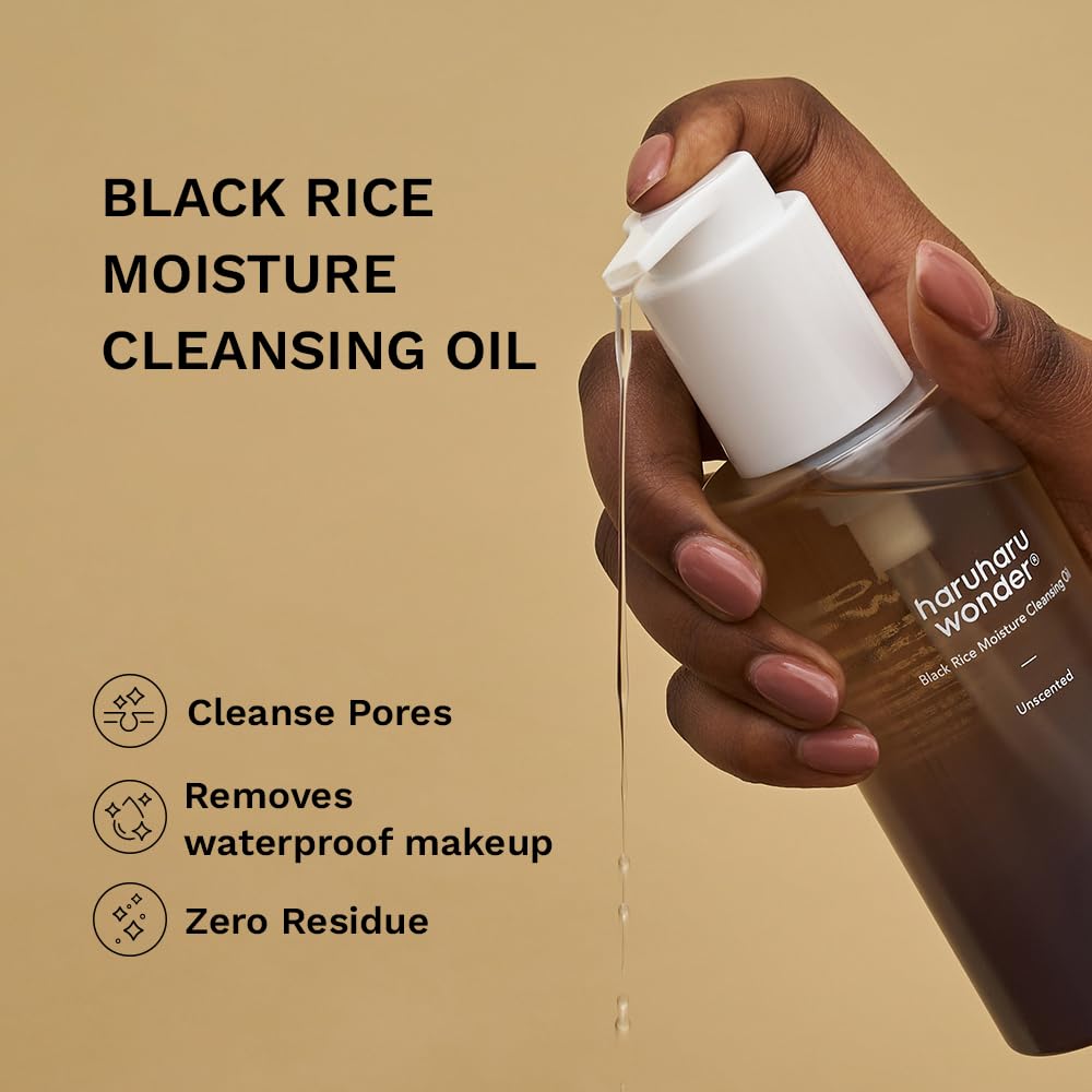 HARUHARU Arroz Negro Hidratante Aceite Limpiador, textura sedosa que desliza sin irritar.