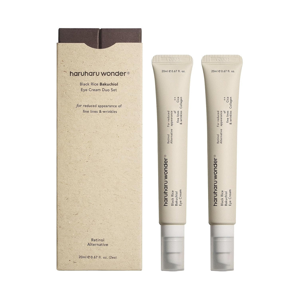 HARUHARU Wonder Black Rice Bakuchiol Eye Cream duo set packaging highlights premium eye care for daily use