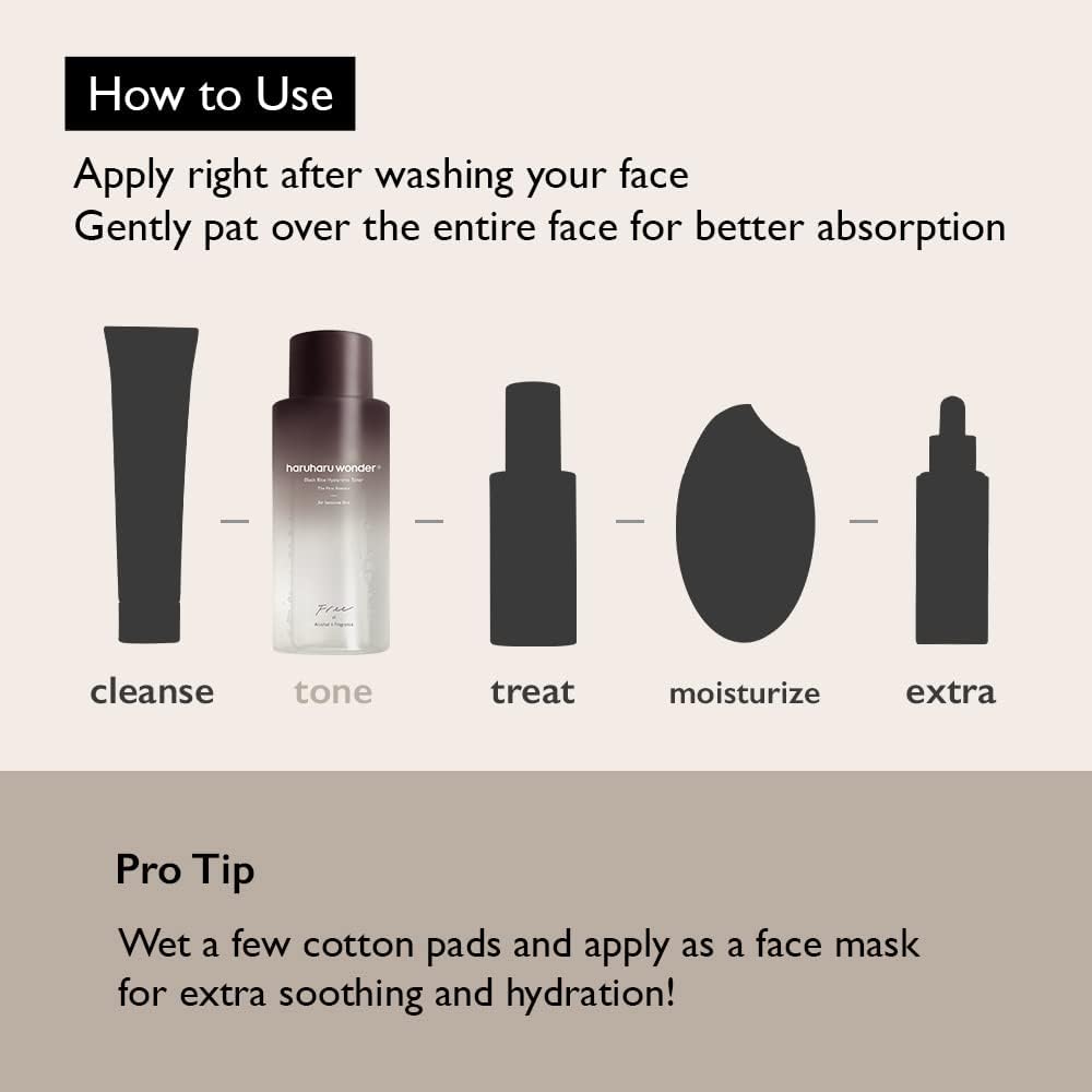 HARUHARU Wonder Black Rice Hyaluronic Toner close-up against soft lighting for calm use.