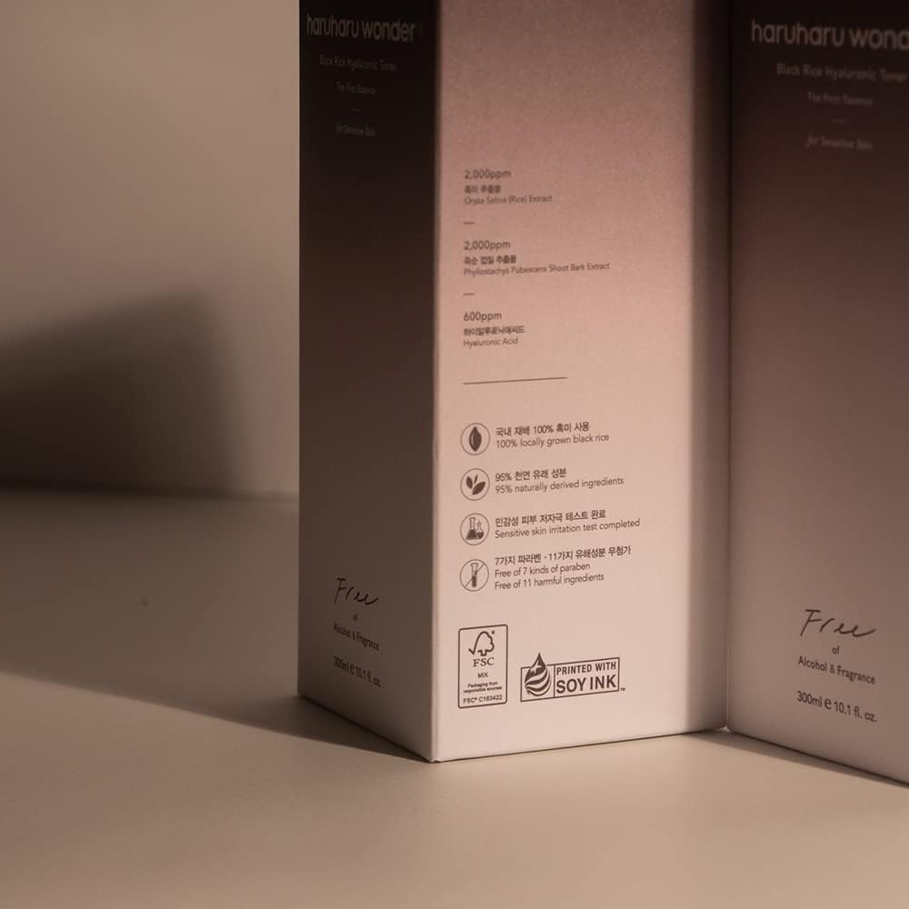 HARUHARU Wonder Black Rice Hyaluronic Toner on minimalist vanity supports refreshed skin after cleansing.
