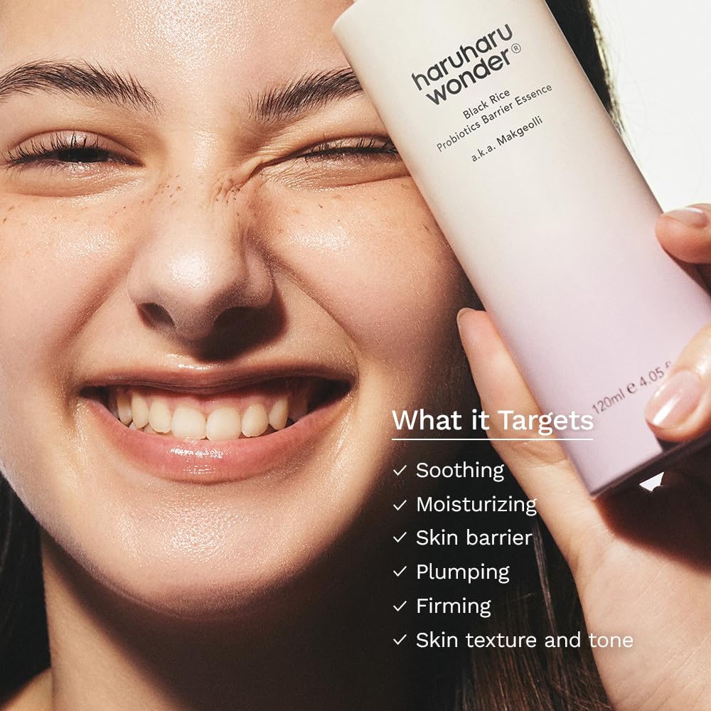 HARUHARU Wonder Black Rice Probiotics Essence delivering hydration and a healthy glow.