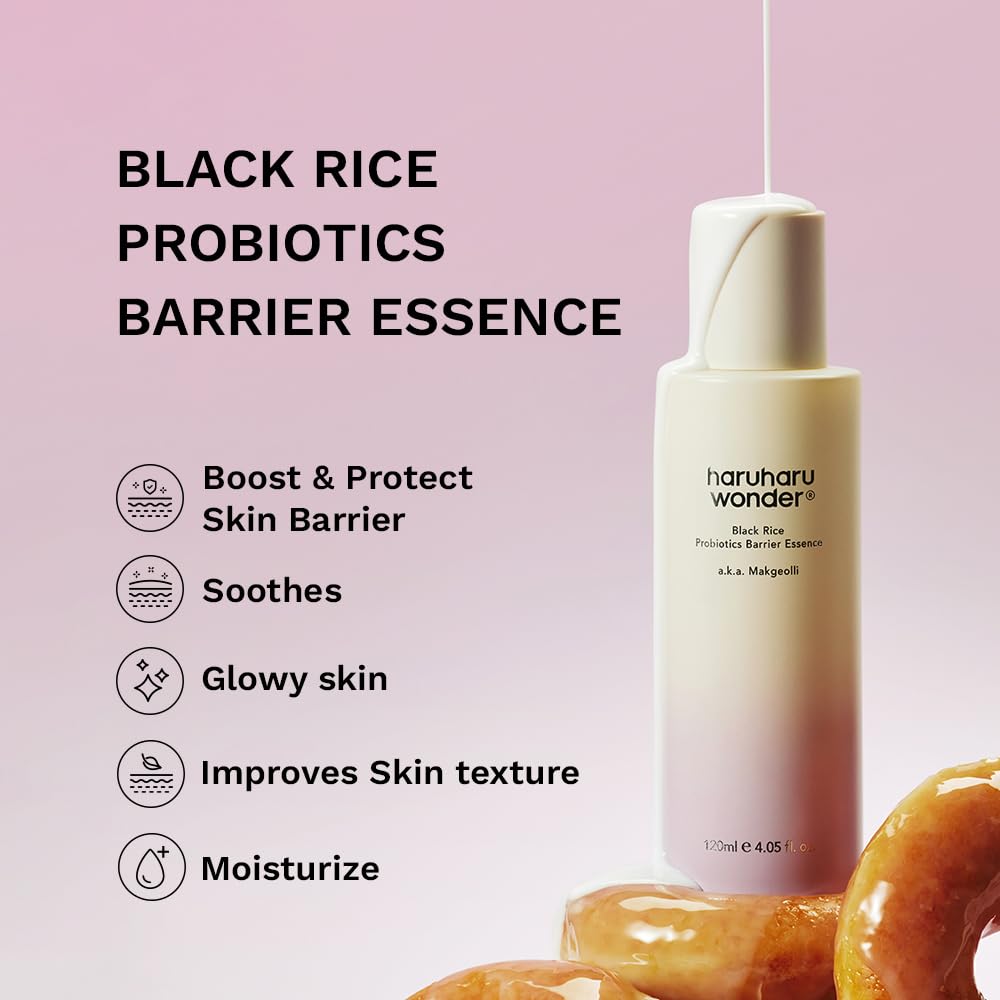 HARUHARU Wonder Black Rice Probiotics Essence milky texture showing smooth, layerable hydration.