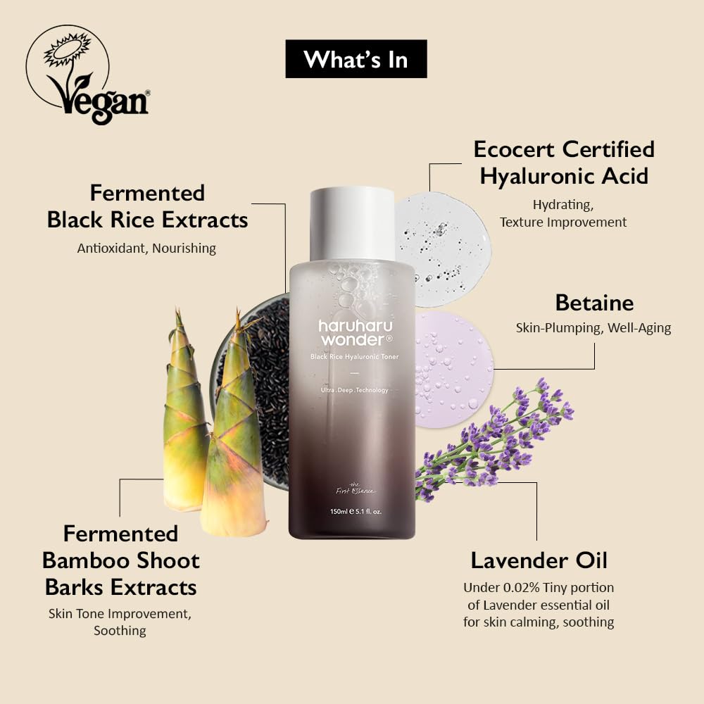 HARUHARU Wonder Toner con etiqueta vegana y libre de crueldad para cuidado diario.