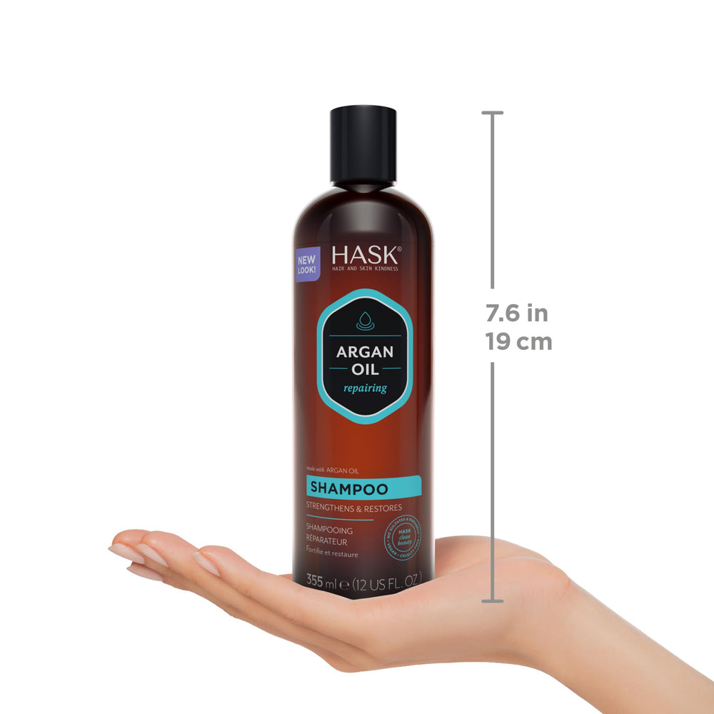 HASK cabello con brillo sedoso gracias al aceite de argán.