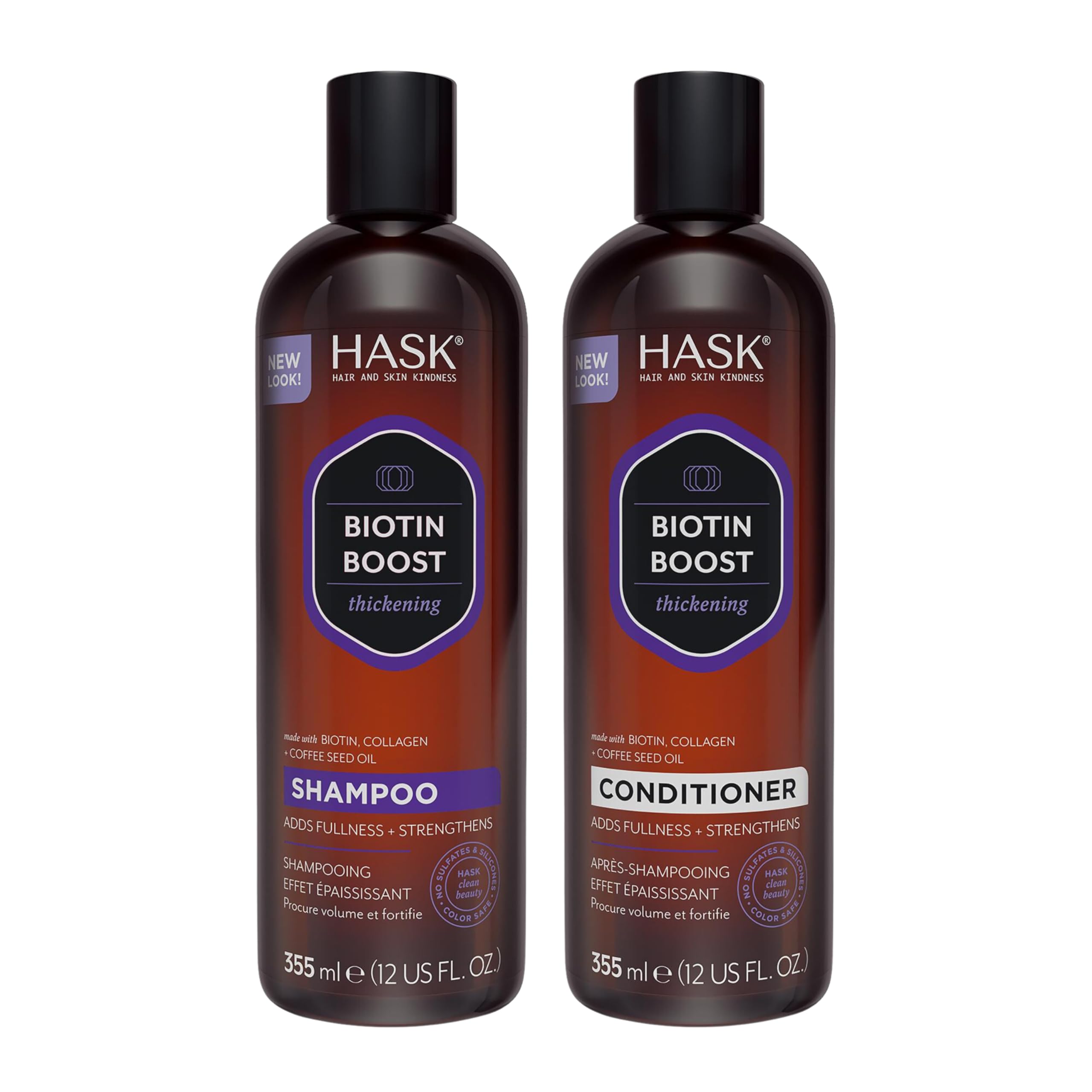 HASK Biotin Boost champú en botella para volumen y densidad del cabello.