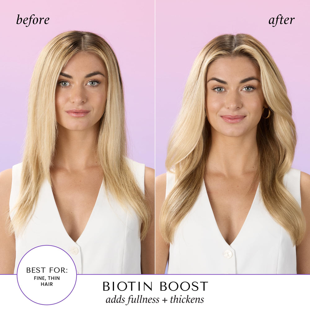 Kit HASK Biotin Boost para cuidado completo de cabello fino.