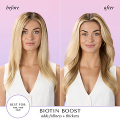 Kit HASK Biotin Boost para cuidado completo de cabello fino.