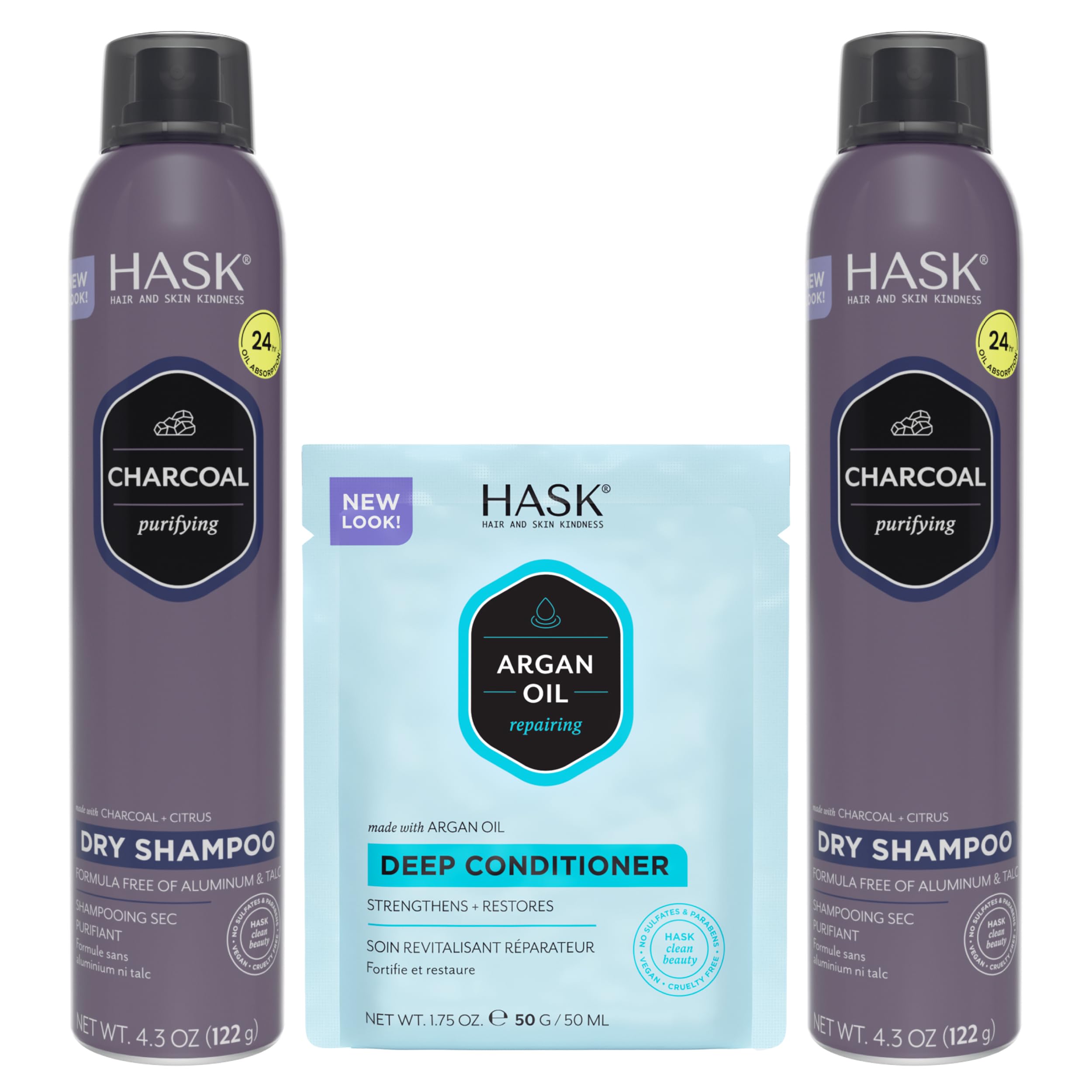 HASK champú seco de carbón, lata 4-3oz, refresca entre lavados