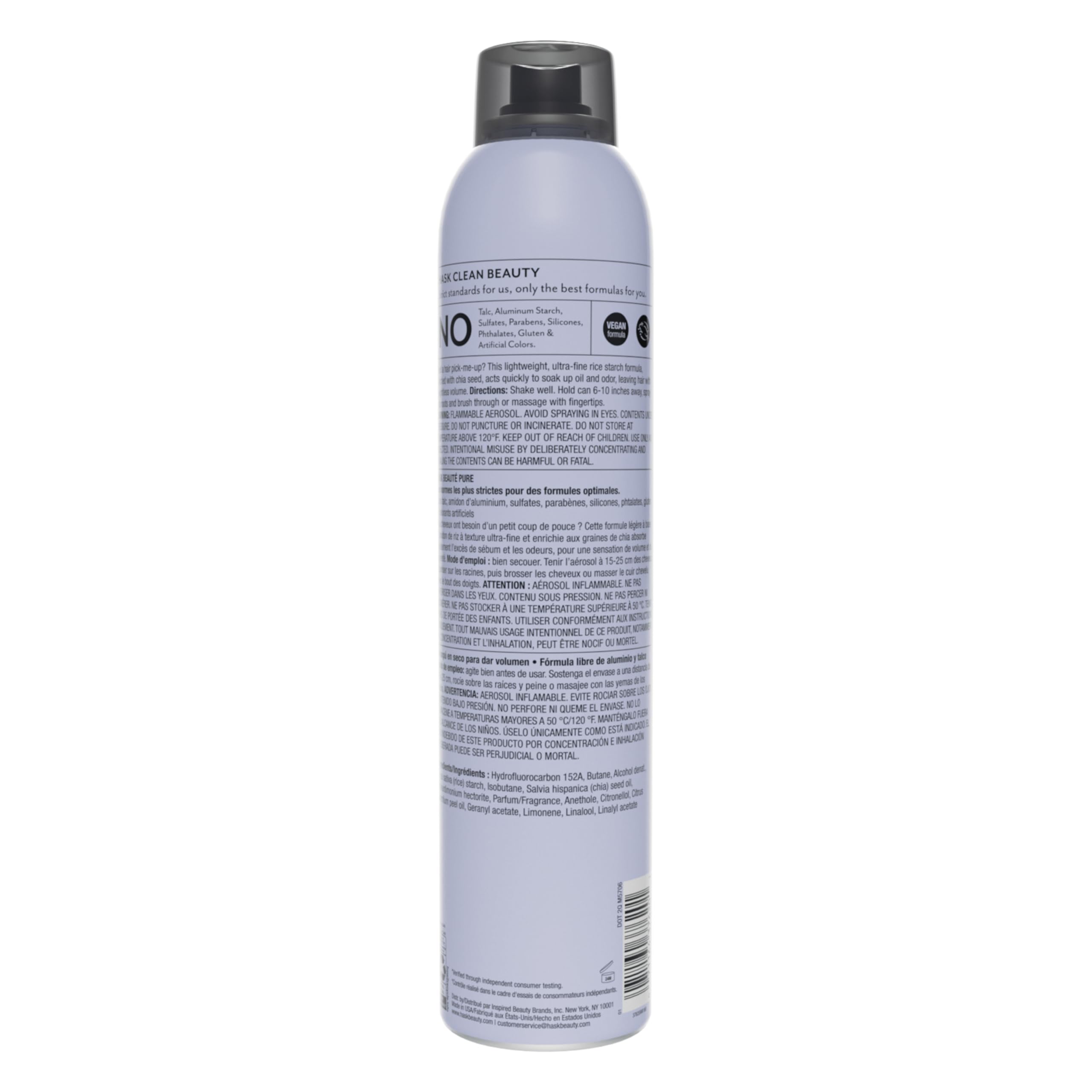 HASK chia-seed dry shampoo matte finish texture for natural-looking volume.