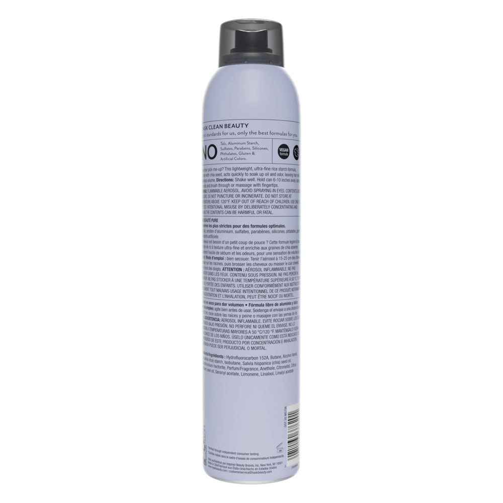 HASK chia-seed dry shampoo matte finish texture for natural-looking volume.