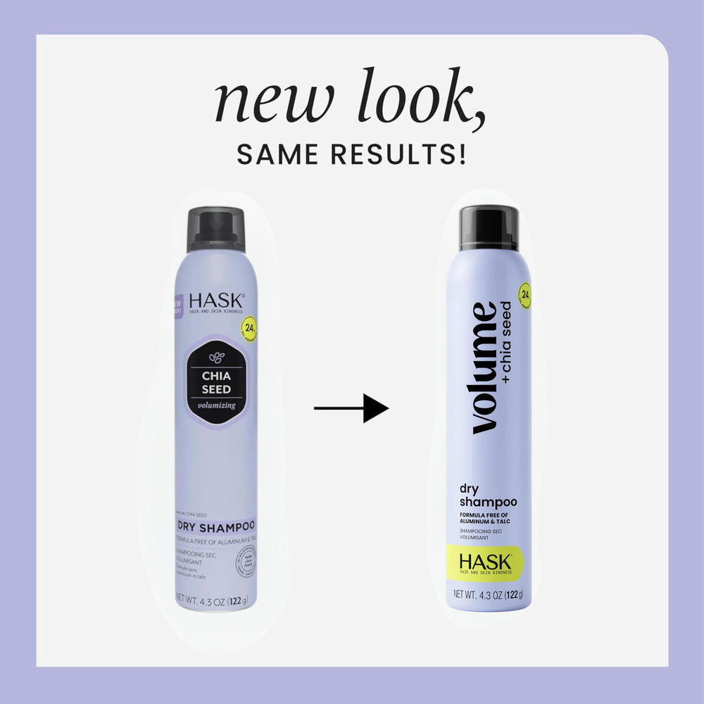 HASK chia-seed dry shampoo spray application demonstrates quick refresh without washing.