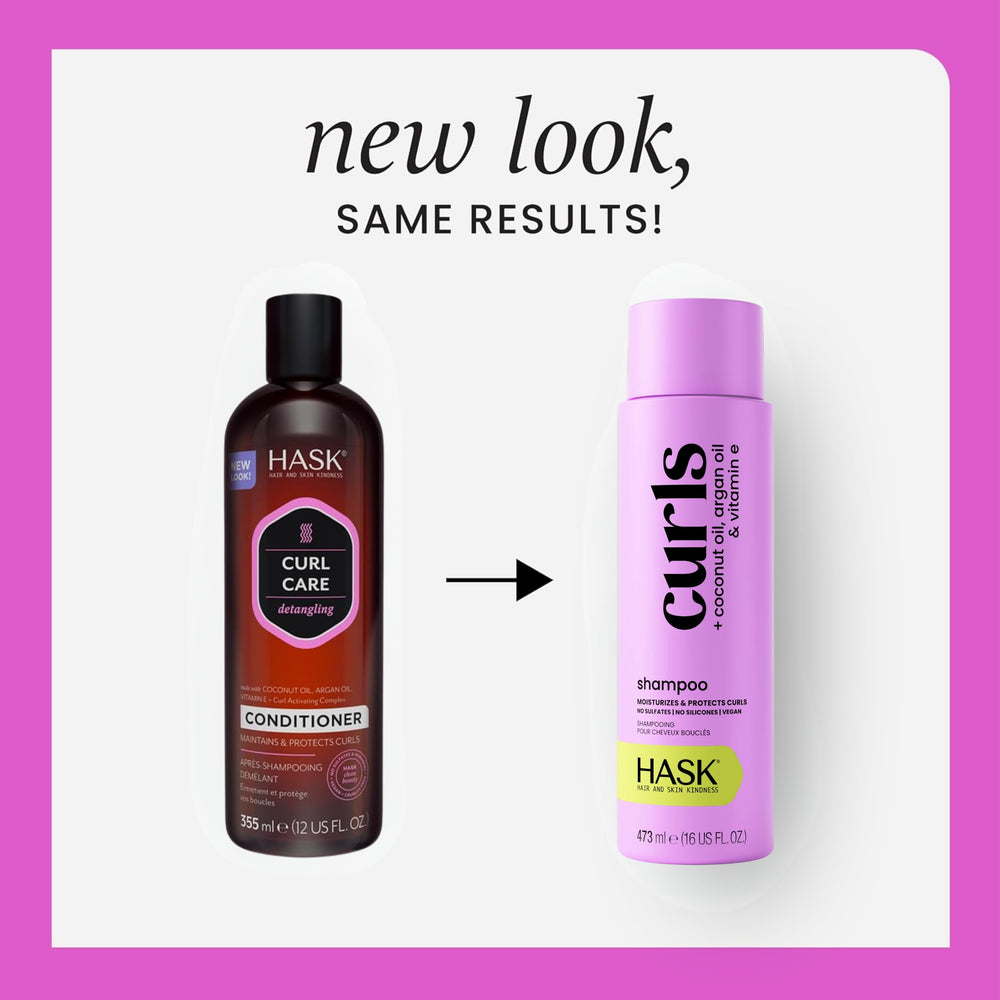 Acondicionador HASK para rizos con coco y argán, cabello suave y manejable.