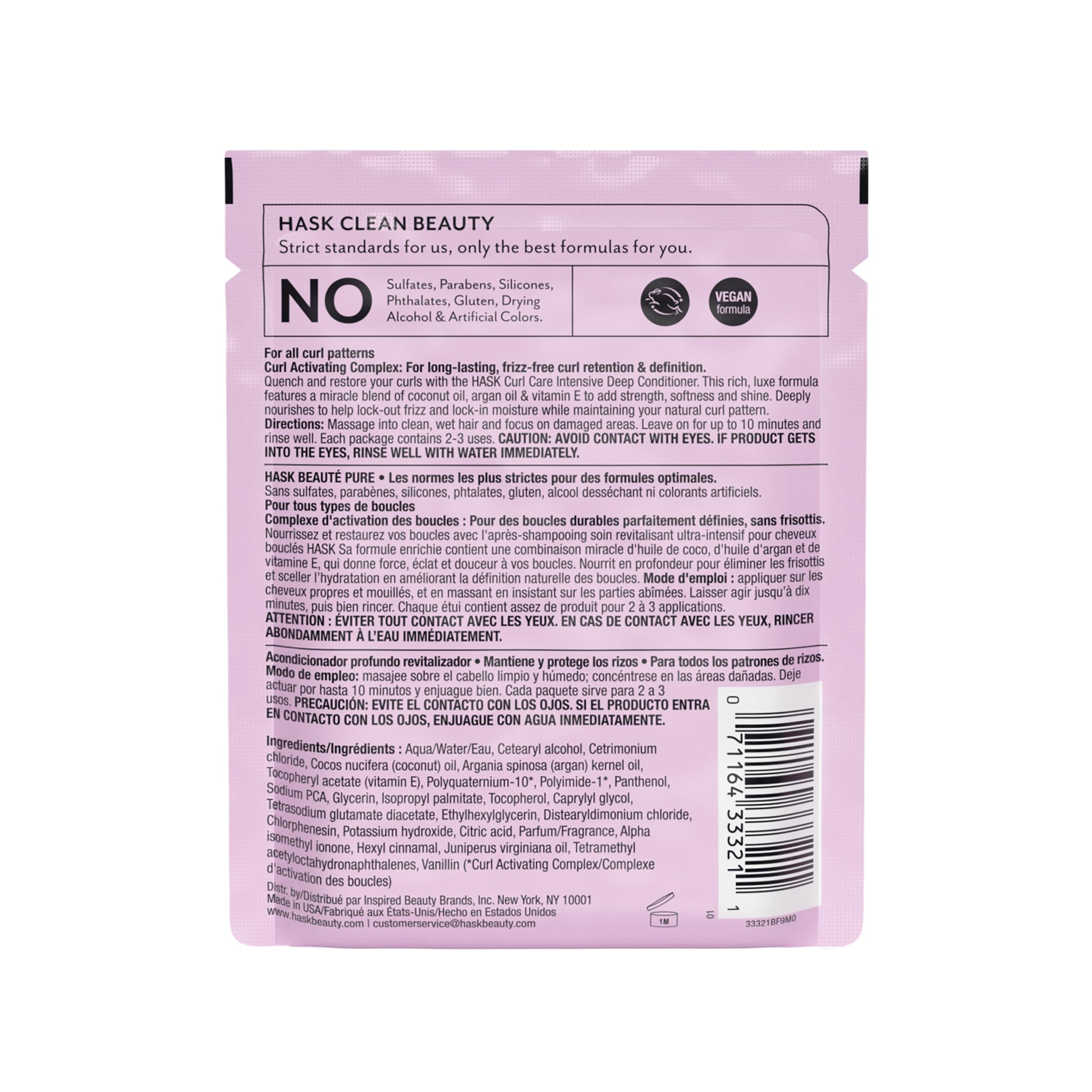 HASK Curl Care vitamina E aporta fortaleza y brillo natural.