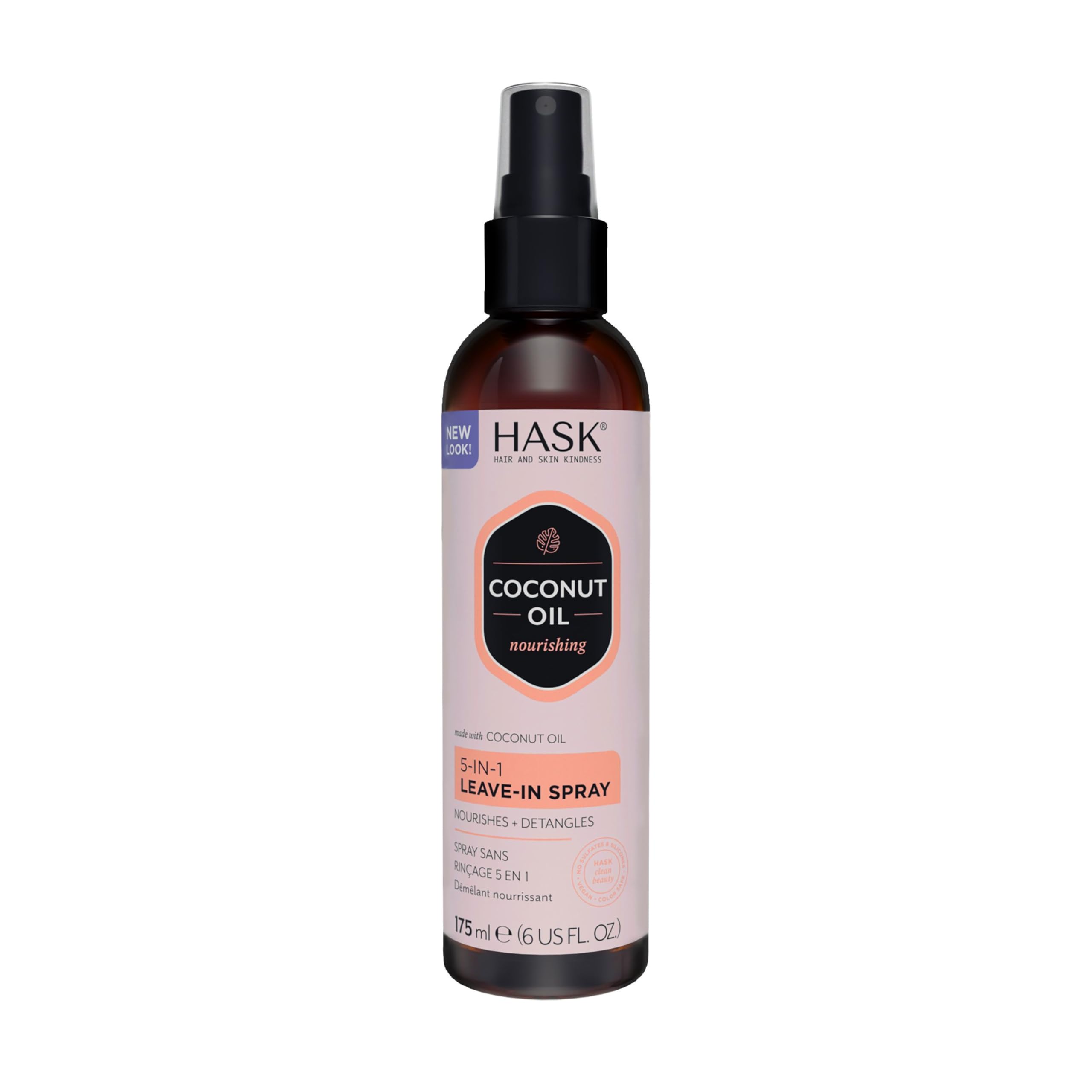 HASK Nourishing Coconut 5-in-1 spray bottle for detangling and moisture.