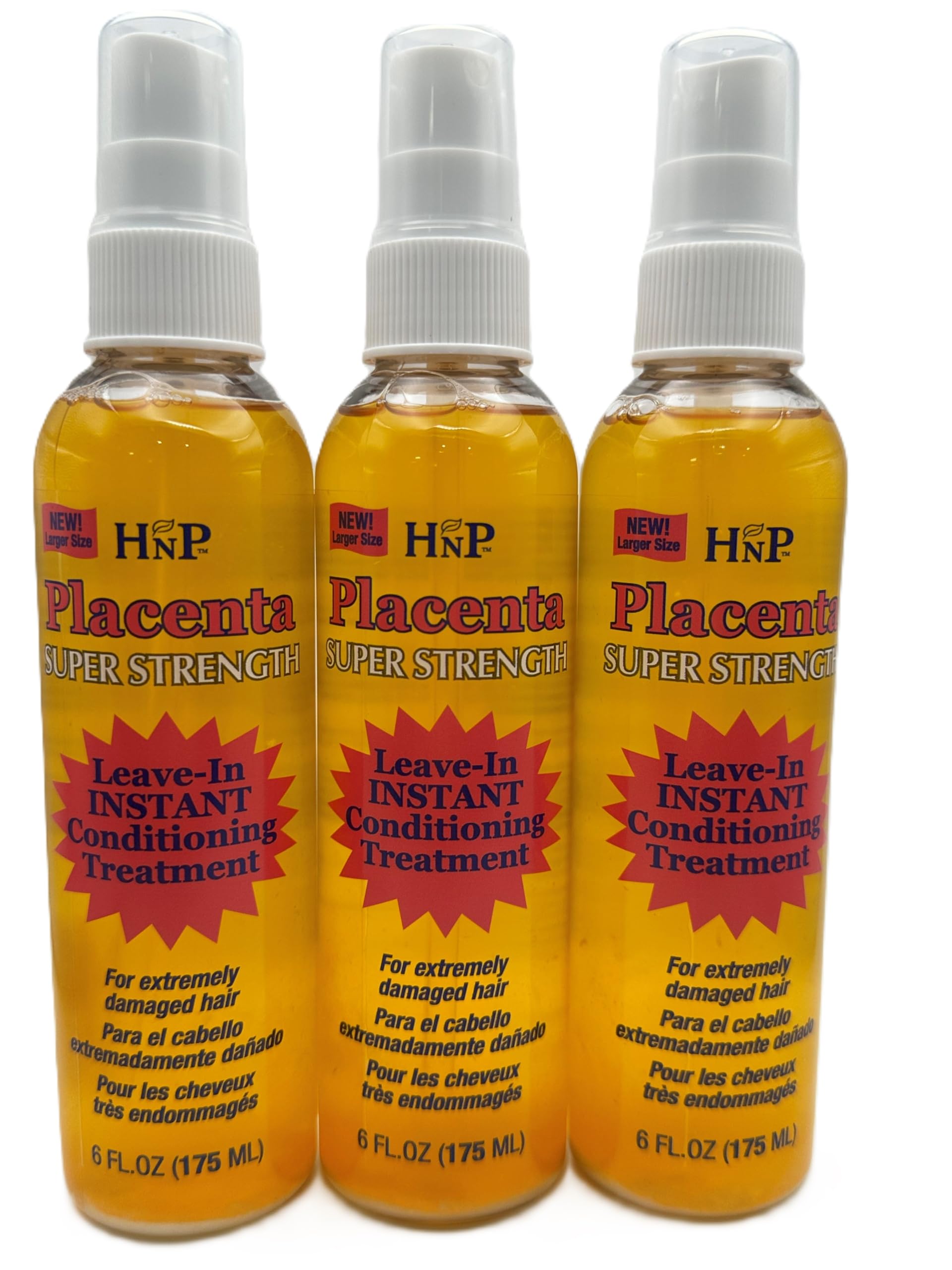 HASK Placenta leave-in conditioner bottle close-up for shine and detangling.